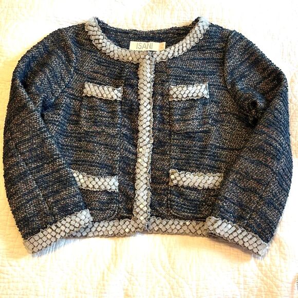 Anthropologie Isani Massey Cropped Tweed Beaded Jacket Boho Glam New Blue Medium - Picture 4 of 15